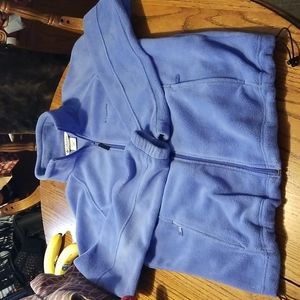 Womans XL med blue full zip front high neck top w/zip pockets & toggle pull bot